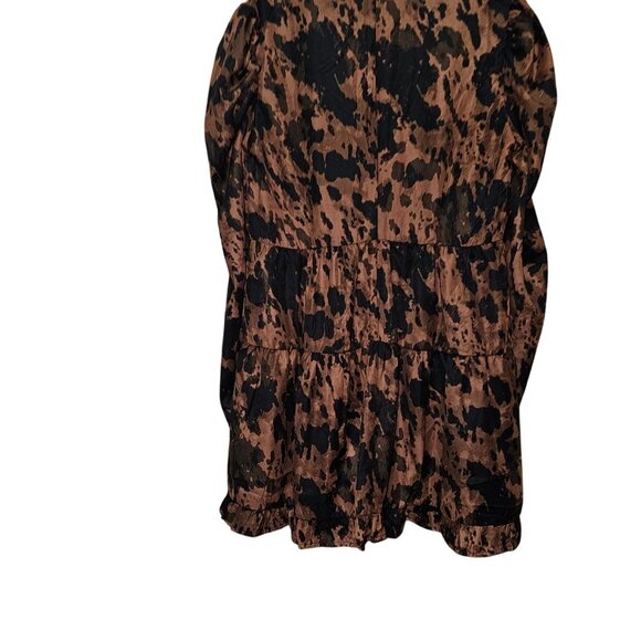 PrettyLittleThing Brown & Black Animal Print Mini Dress With Puff Sleeves & Tier - Picture 5 of 6